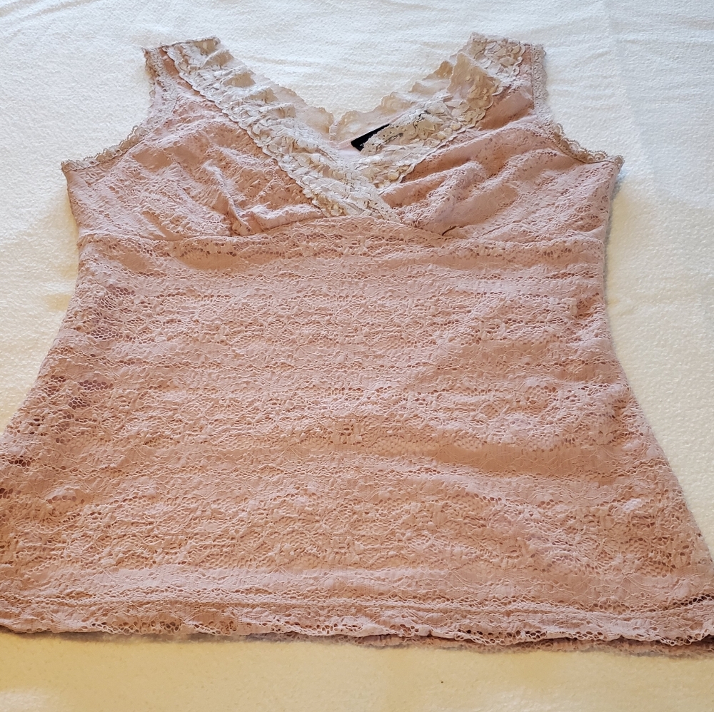 New York & Co Pearl Pink Stretch Lace Tank Top